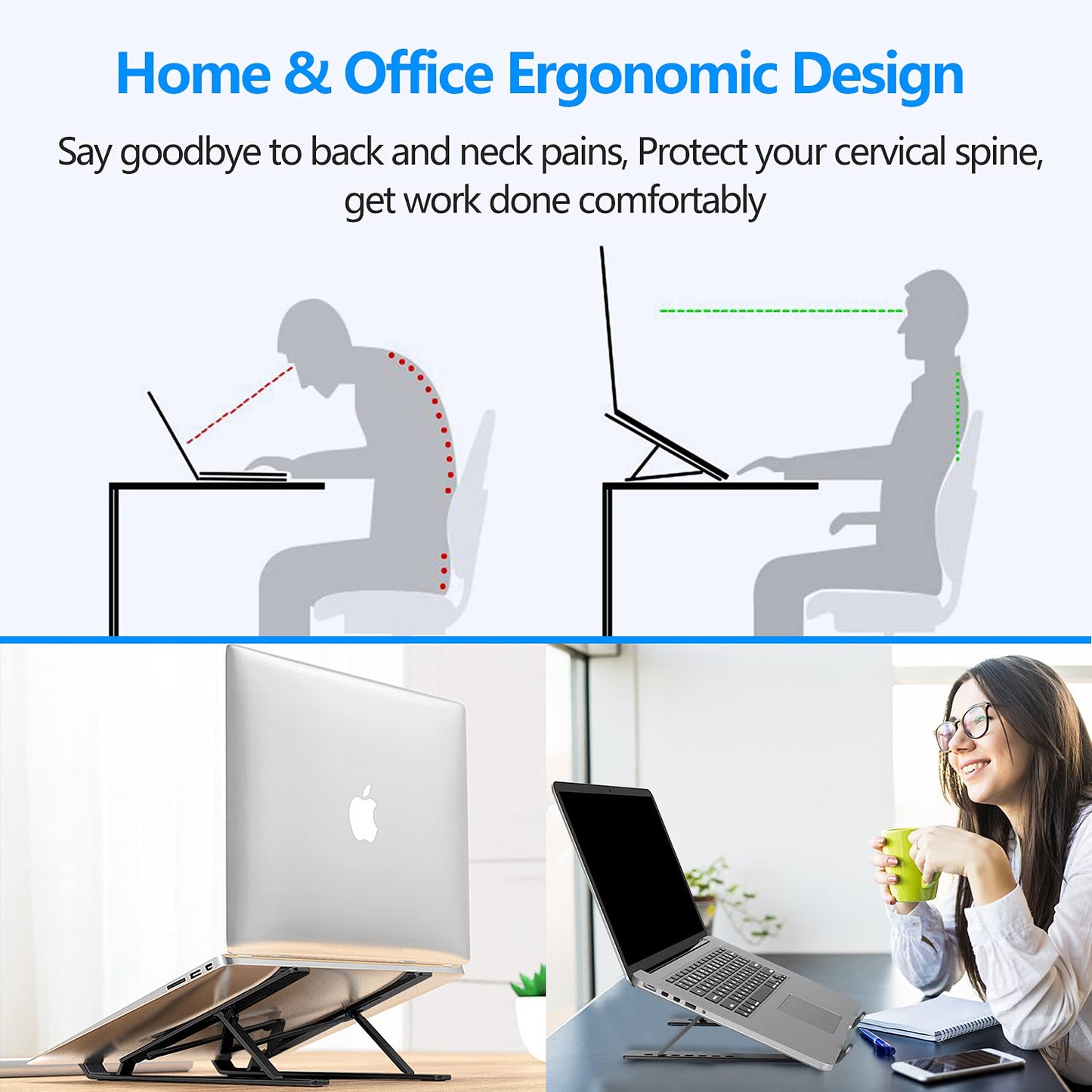 Portable Aluminum Laptop Stand – Lightweight Folding Laptop Riser with Adjustable Angle